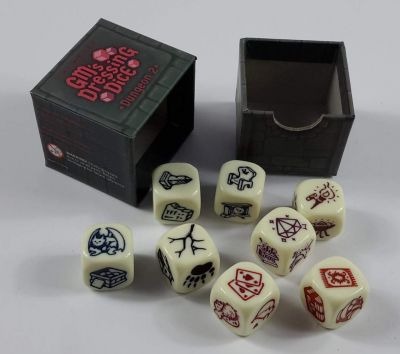 Just got my GM's Dressing Dice. They're pretty cool. Need a bit more decoration for your room. Pick out the dice for the type of room you're in (dungeon, crypt, house, etc.) roll them and add some flair.

You enter the next room of the ruin and find *rolls dice* that it is completely overgrown with plants and vines, light streams through some cracks and holes in the ceilings and walls. One beam of light illuminates an old cracked ceramic pot on the far wall.

https://pbs.twimg.com/media/DjS5o06WwAAeVjG.jpg