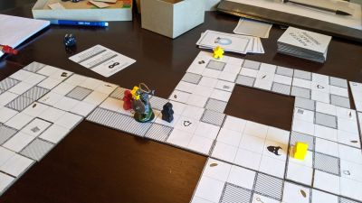 Our latest playtest of a dungeon-crawling tile-laying board game I am creating.