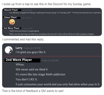 This made my day. From the Discord for my Sunday Game: